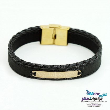 Gold and Leather Bracelet - Geometric Design-SB1181